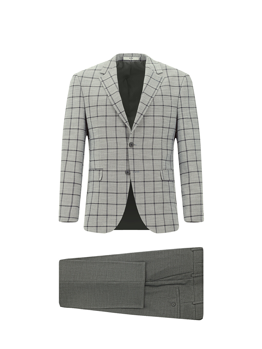 Gri Slim Fit Dar Kesim Kareli Kombinli Takım Elbise