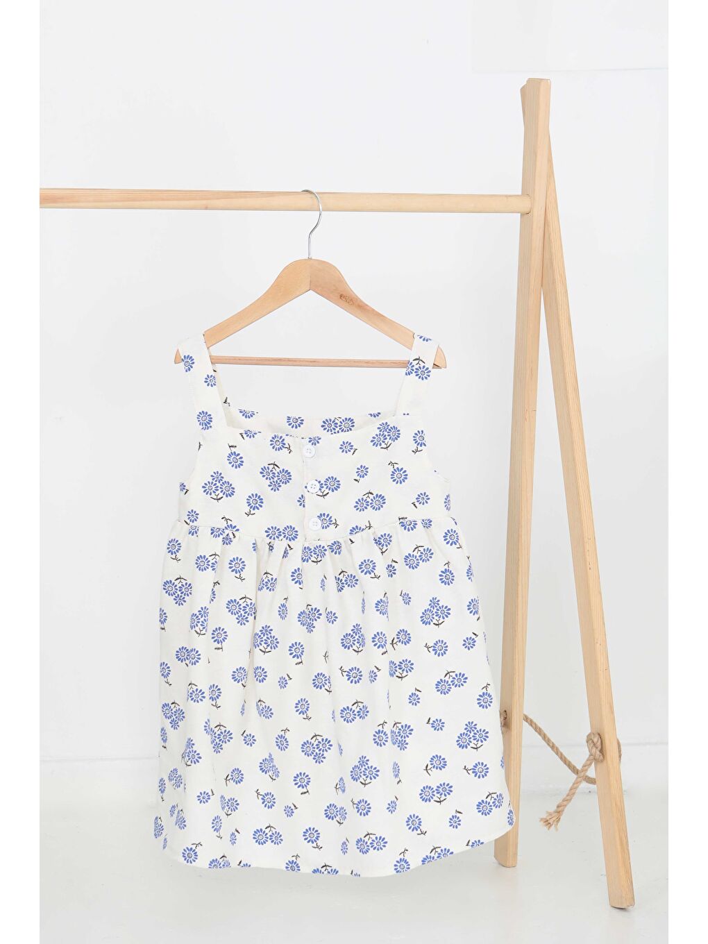 Mavi Kız Çocuk Saks Çiçek Desenli Elbise - 27217