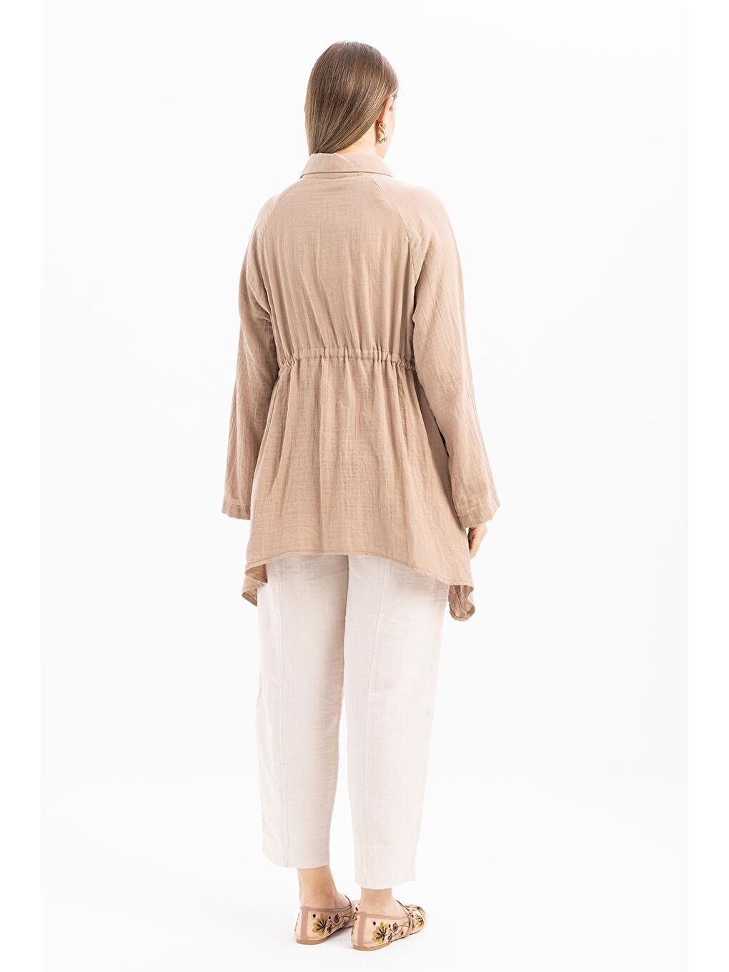 Bej Vizon-Asimetrik Kesim Patlı Gömlek-2