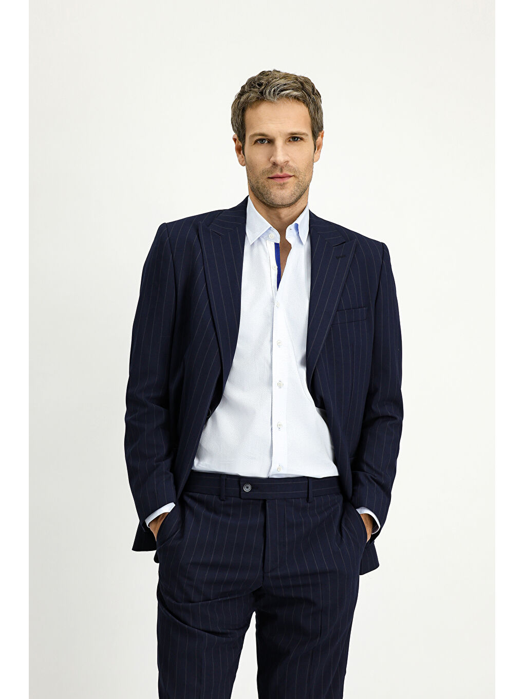 Lacivert Regular Fit Çizgili Takım Elbise-1