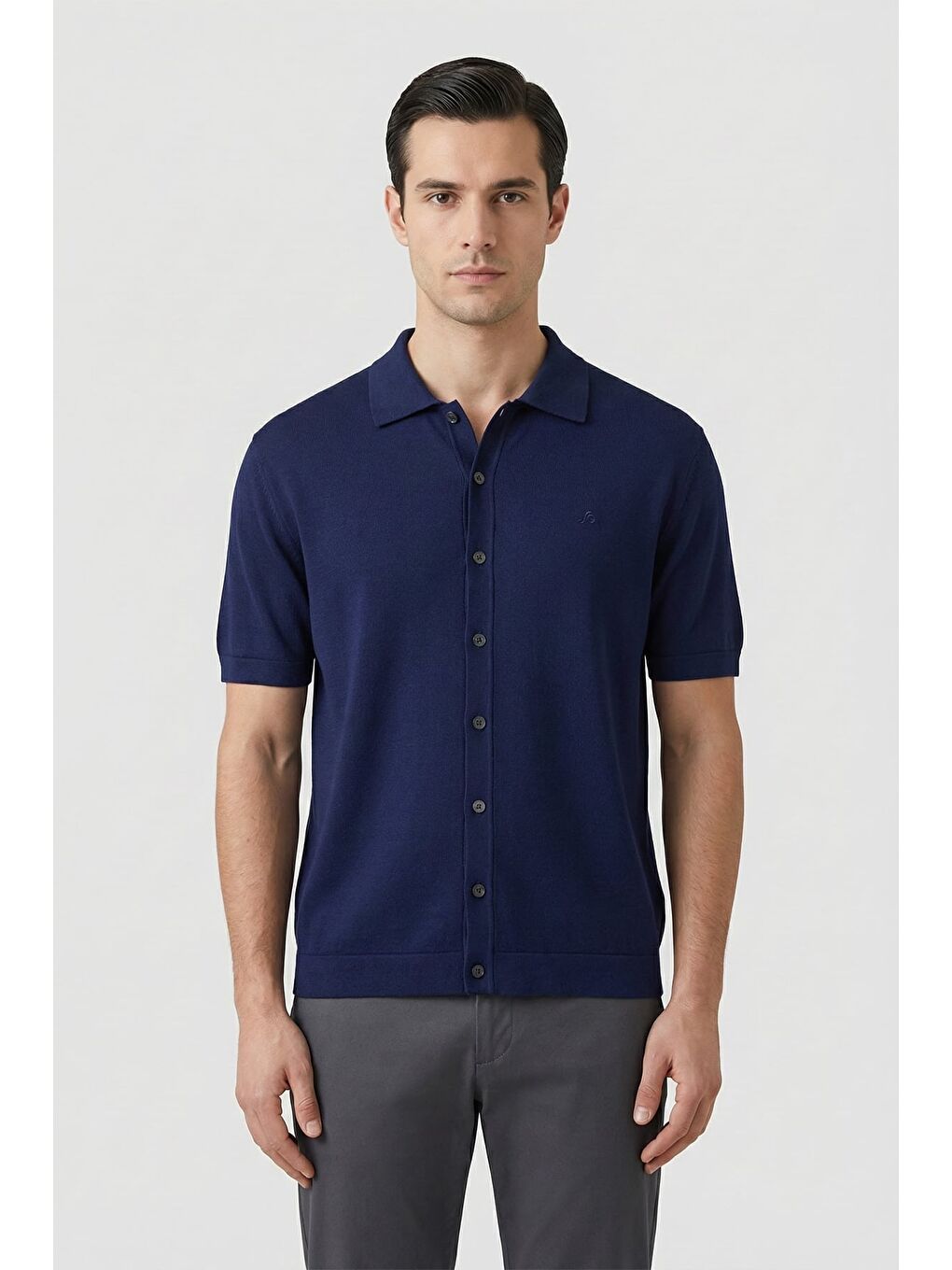 Erkek Lacivert Regular Fit Polo Yaka Gömlek