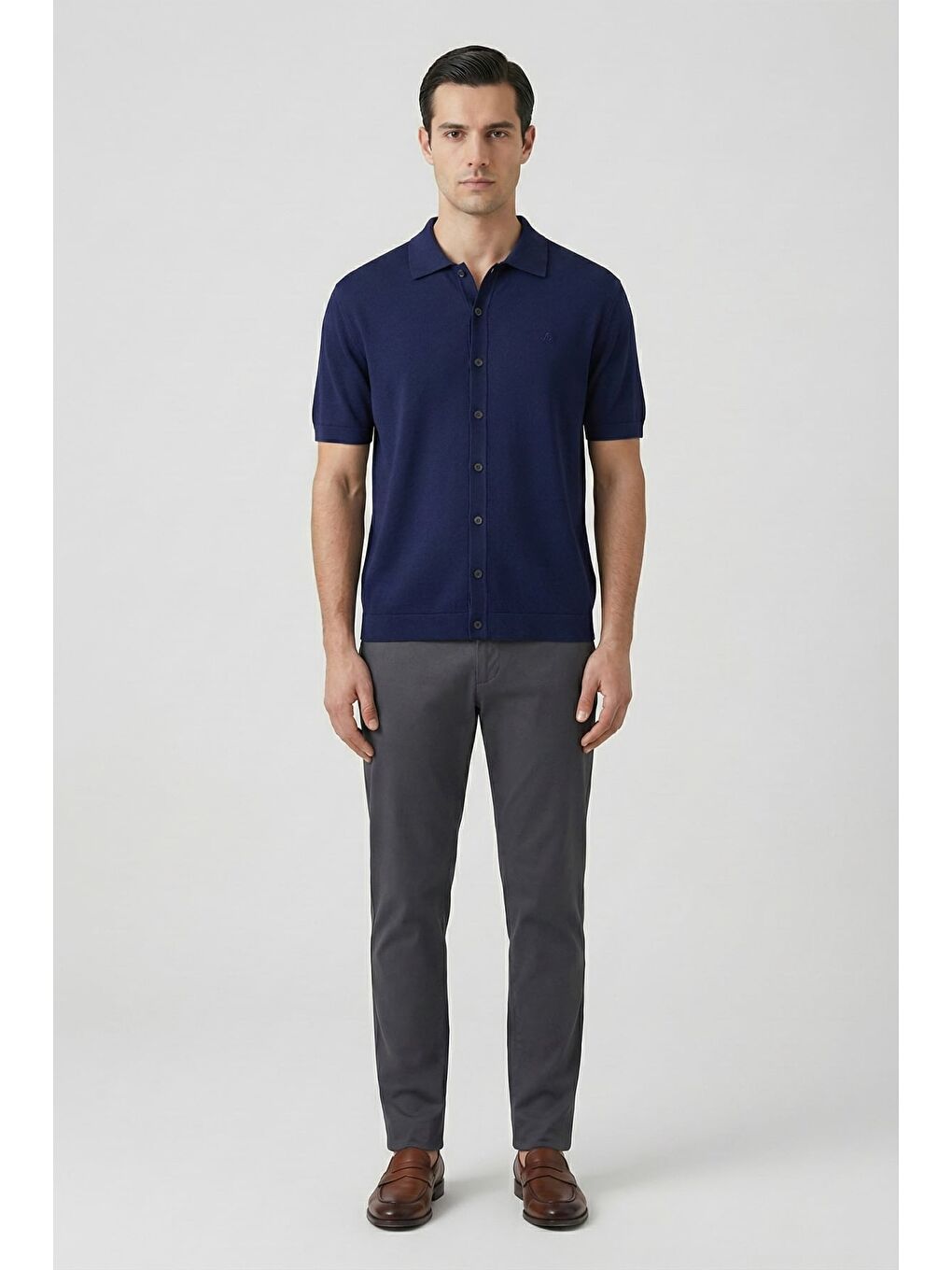 Erkek Lacivert Regular Fit Polo Yaka Gömlek-1