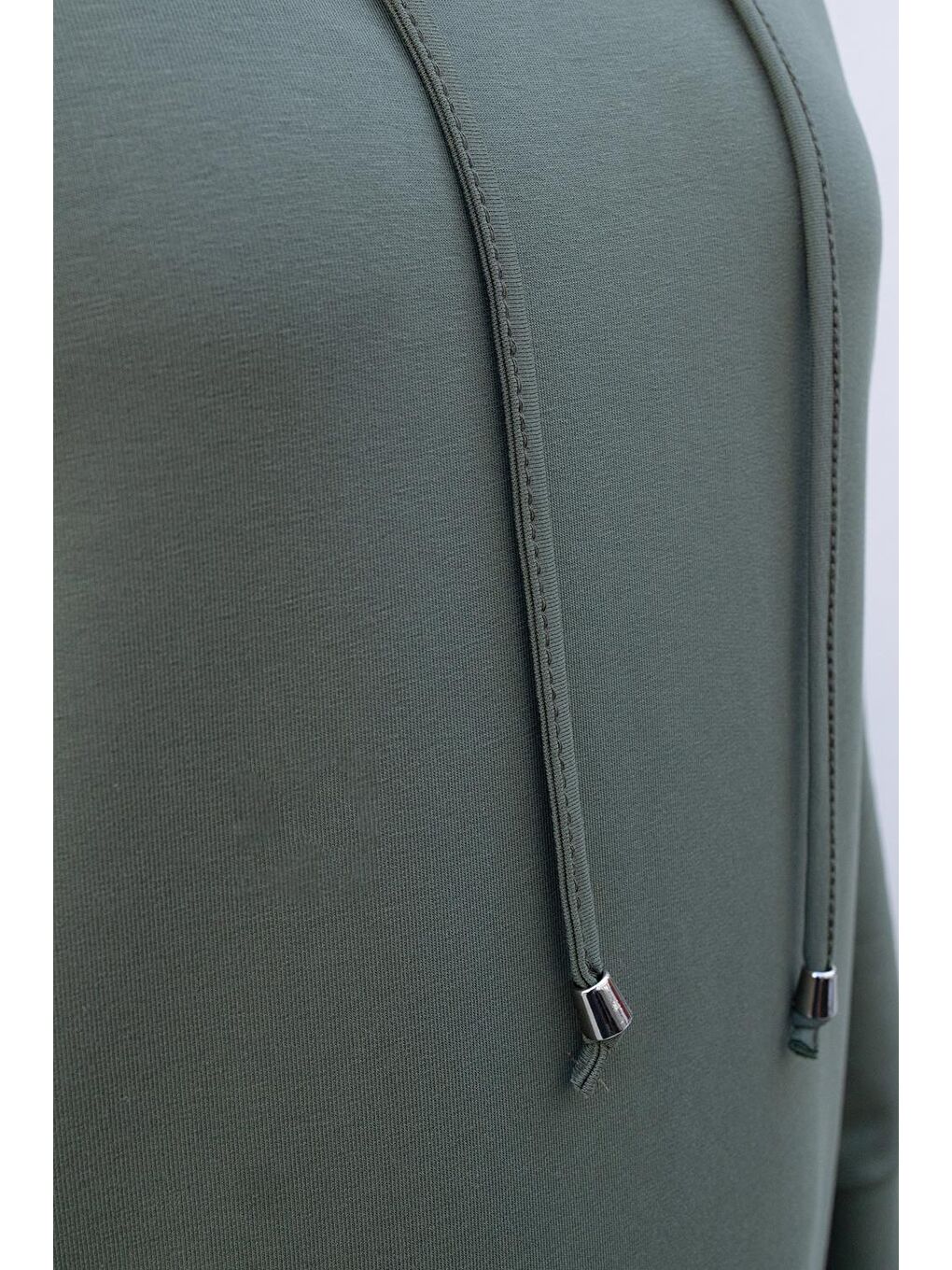 Yeşil Kapüşonlu Elastanlı Örme Elbise-3