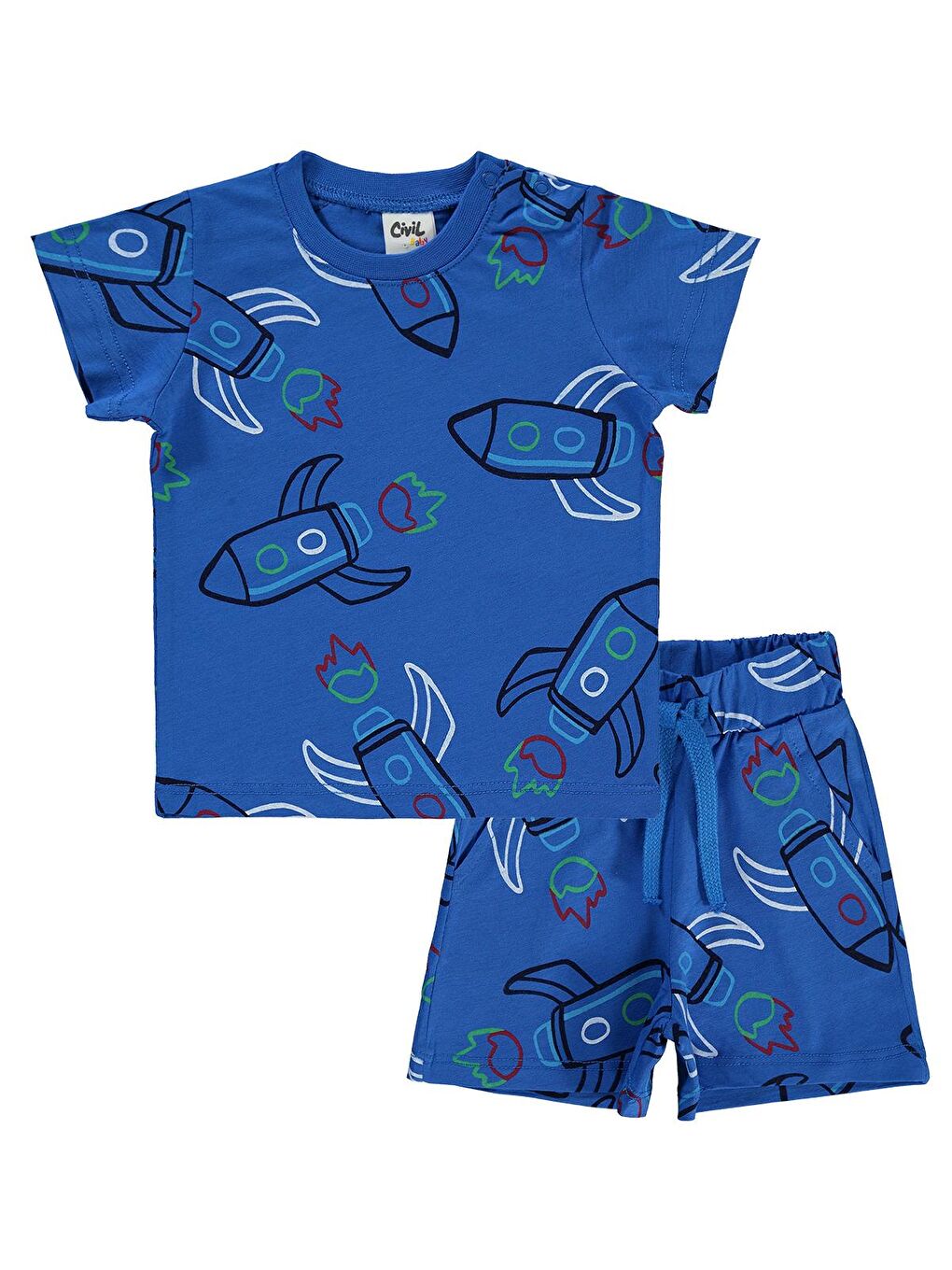 Baby Erkek Bebek Şortlu Takım 6-18 Ay Saks Mavi