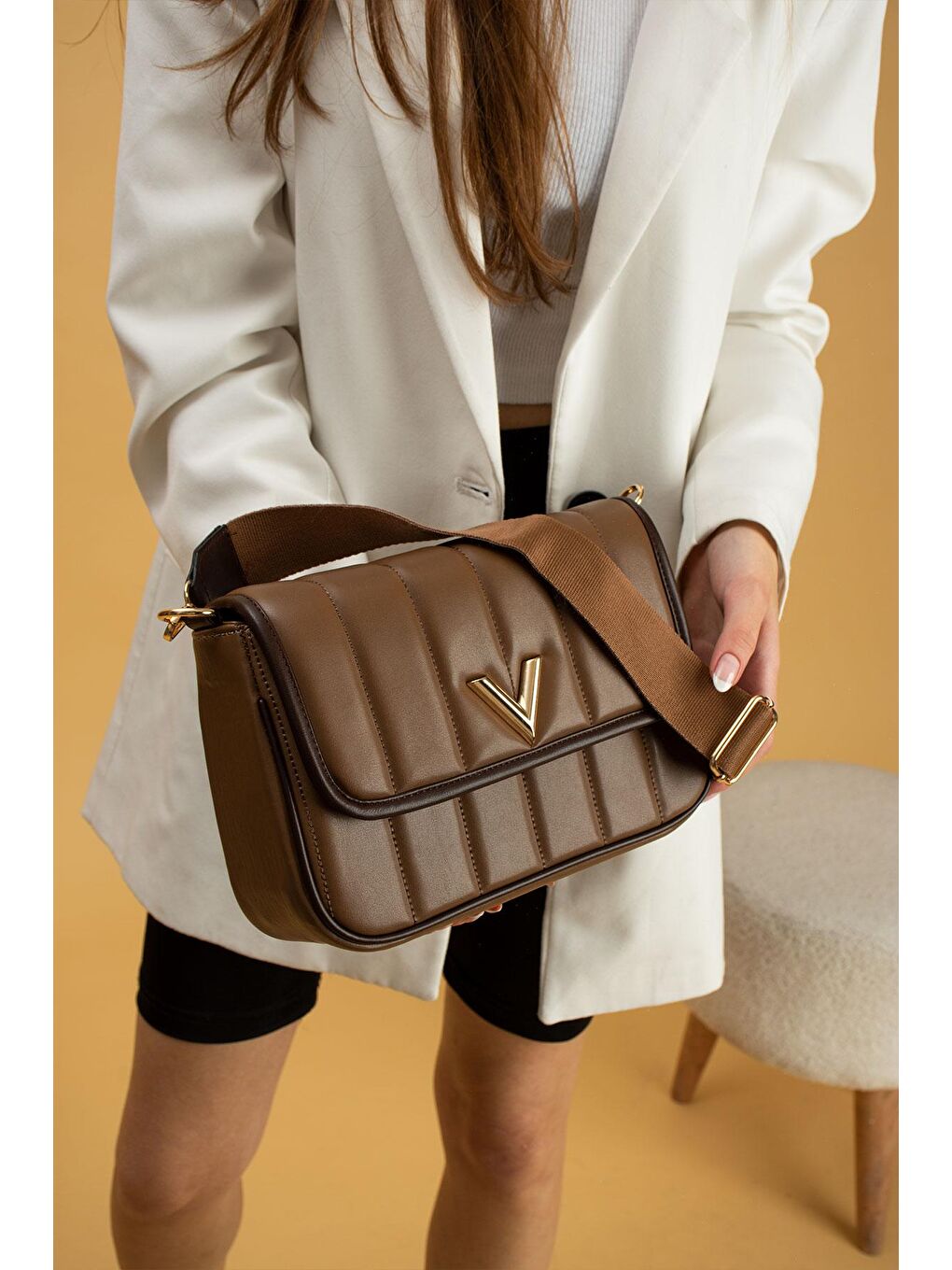 Bej Ayarlanabilir Asklı 2 Bölmeli Mıknatıs Kapamalı Kadın Omuz Çantası BAG1448-23Ç