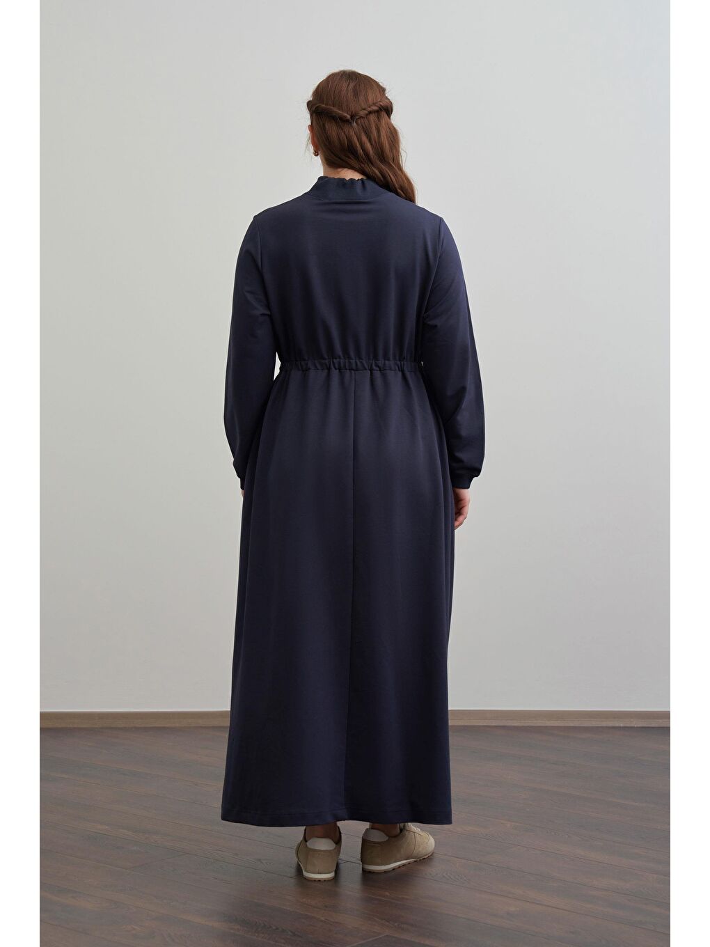 Lacivert-Pamuklu Yarım Patlı Elbise-2