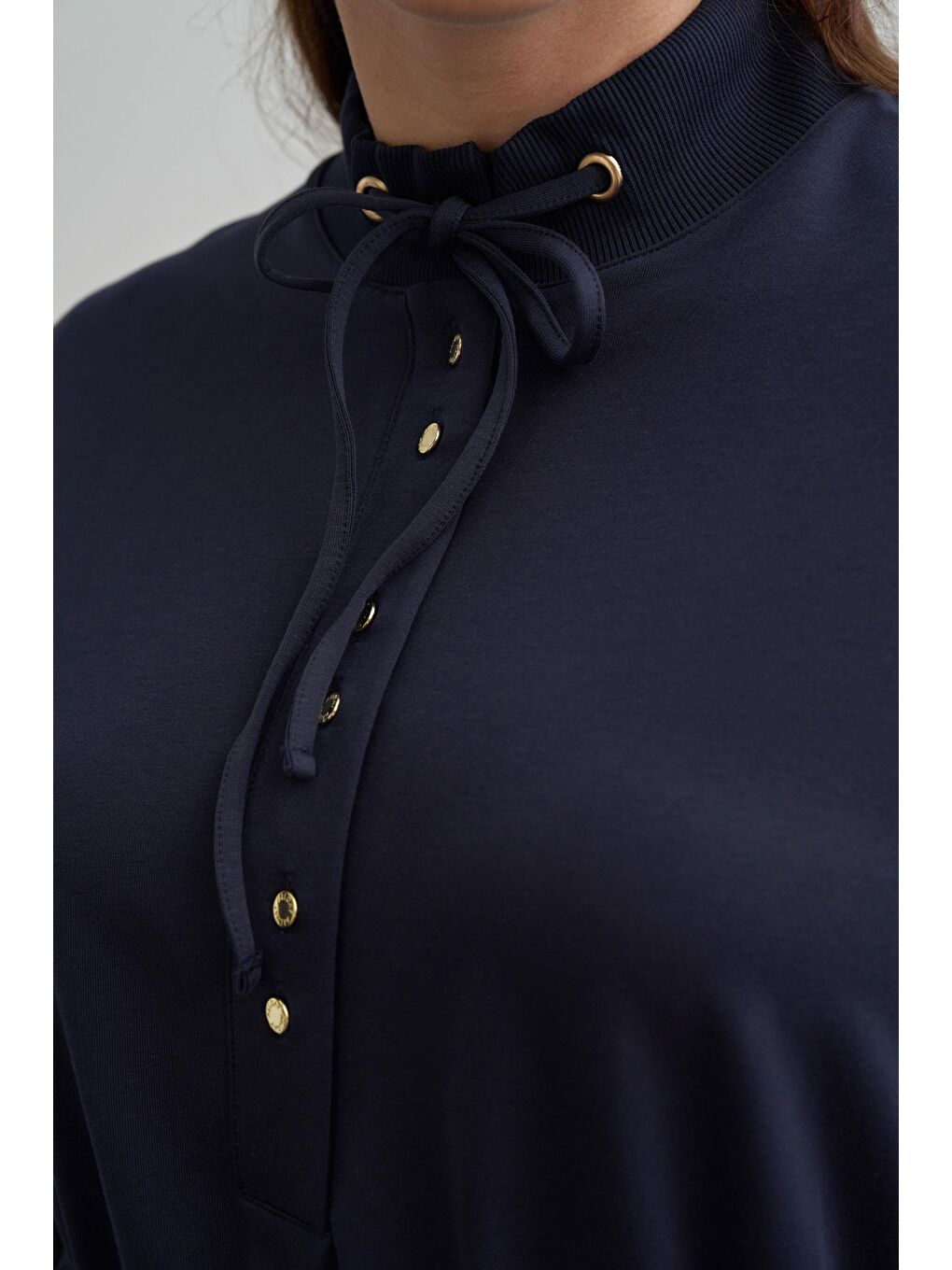 Lacivert-Pamuklu Yarım Patlı Elbise-4