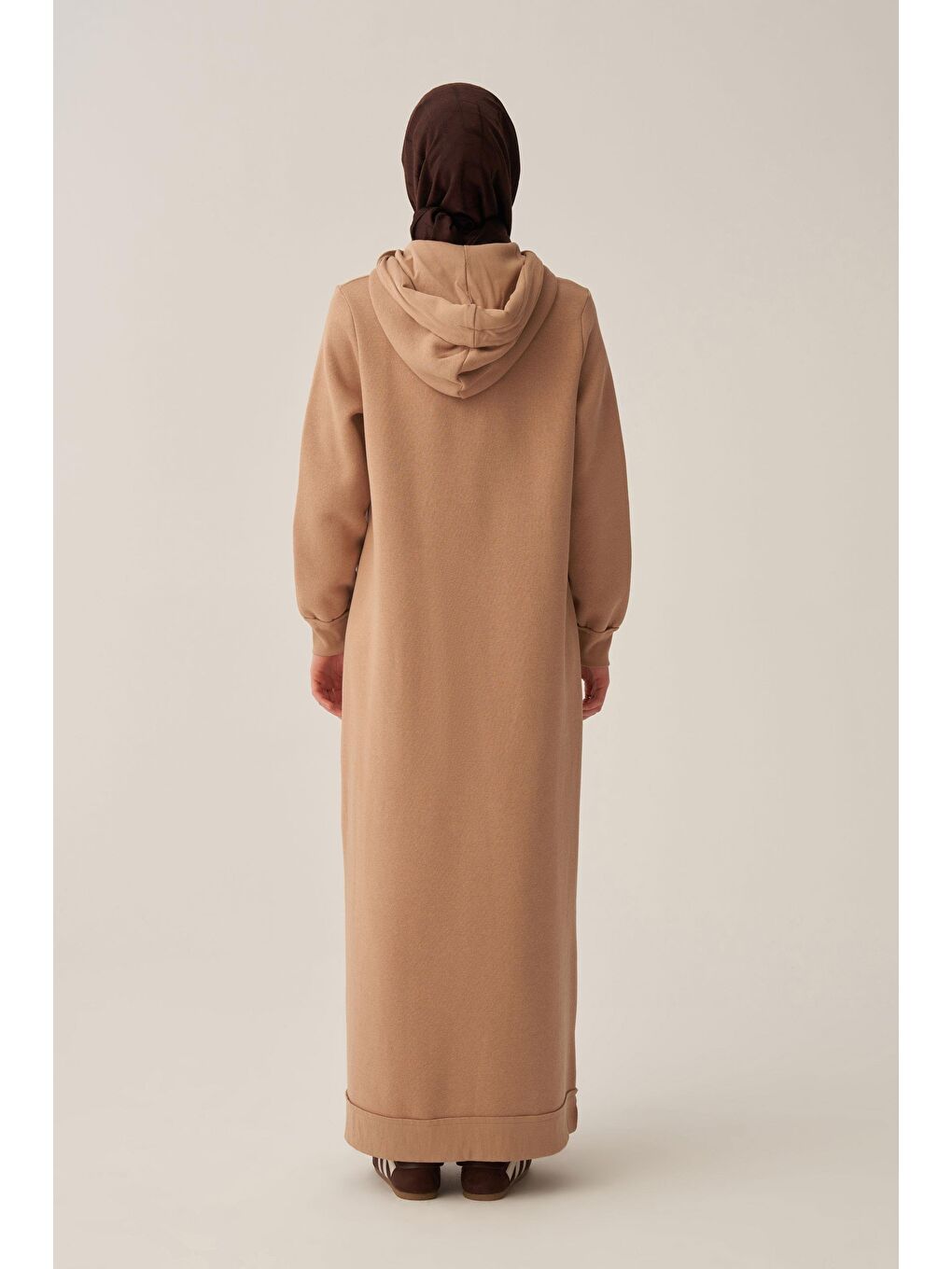 Bej-Pamuklu Kapüşonlu Şardonlu Elbise-3