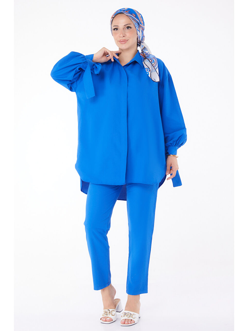 Mavi Kol Detaylı İkili Takım Saks - 27085-1