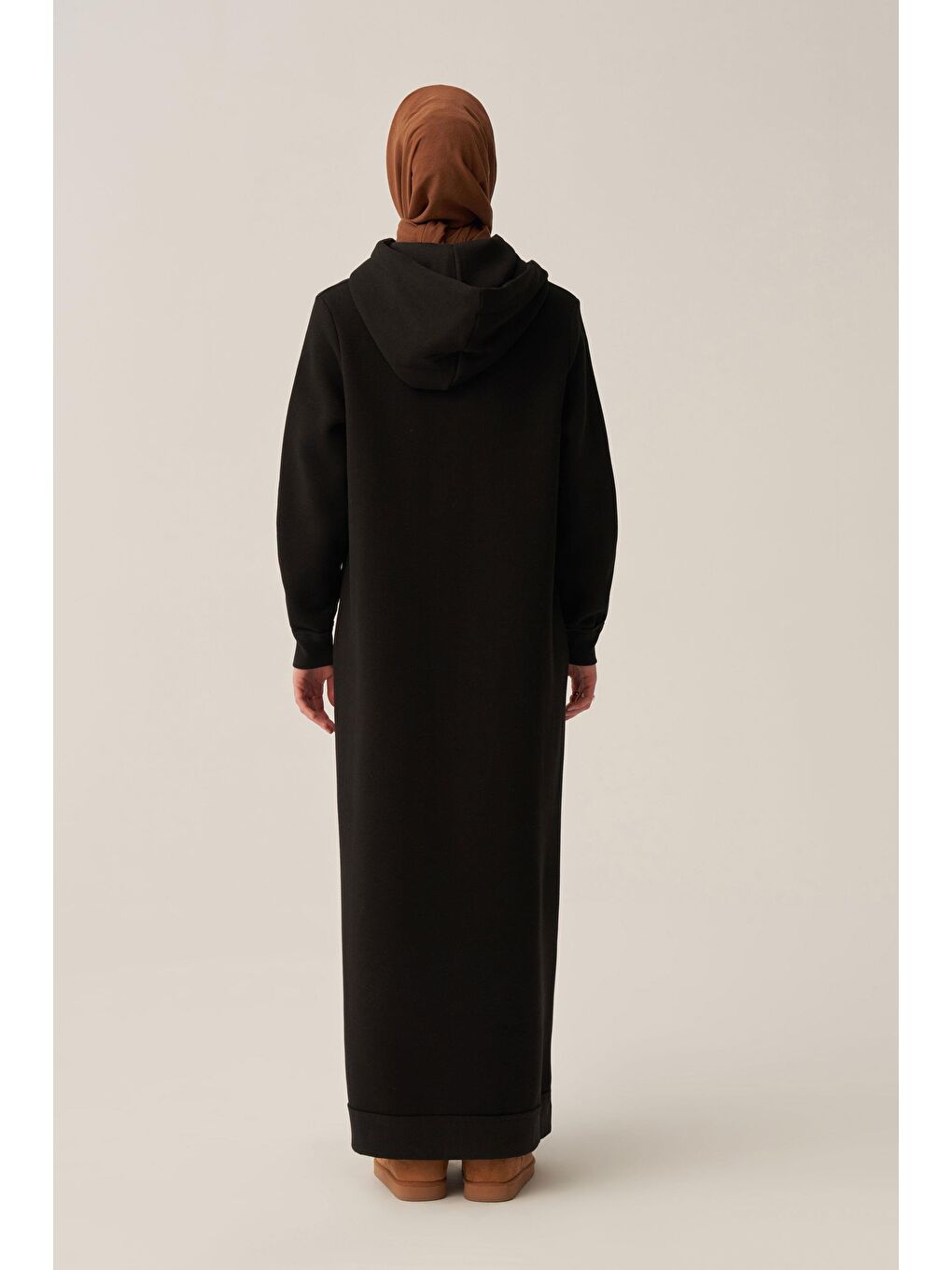 Siyah-Pamuklu Kapüşonlu Şardonlu Elbise-2