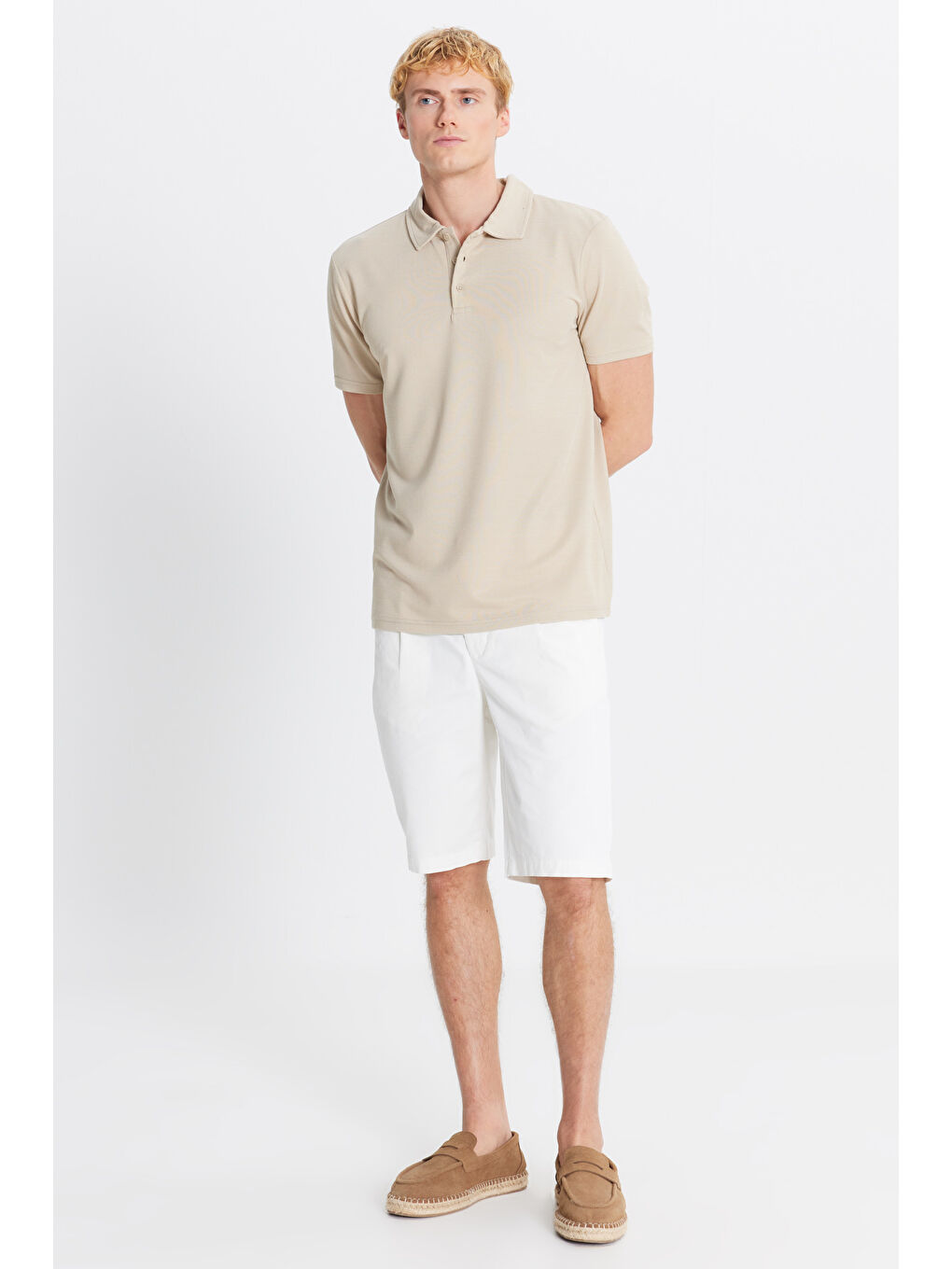 Erkek Bej Standart Fit Normal Kesim Polo Yaka Tişört-1