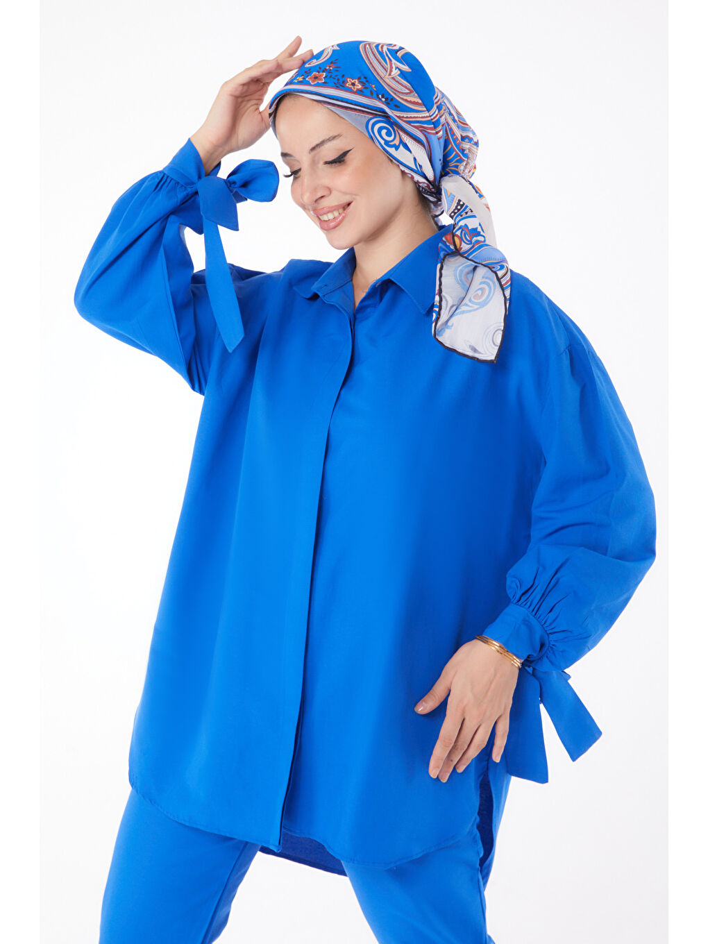 Mavi Kol Detaylı İkili Takım Saks - 27085-2