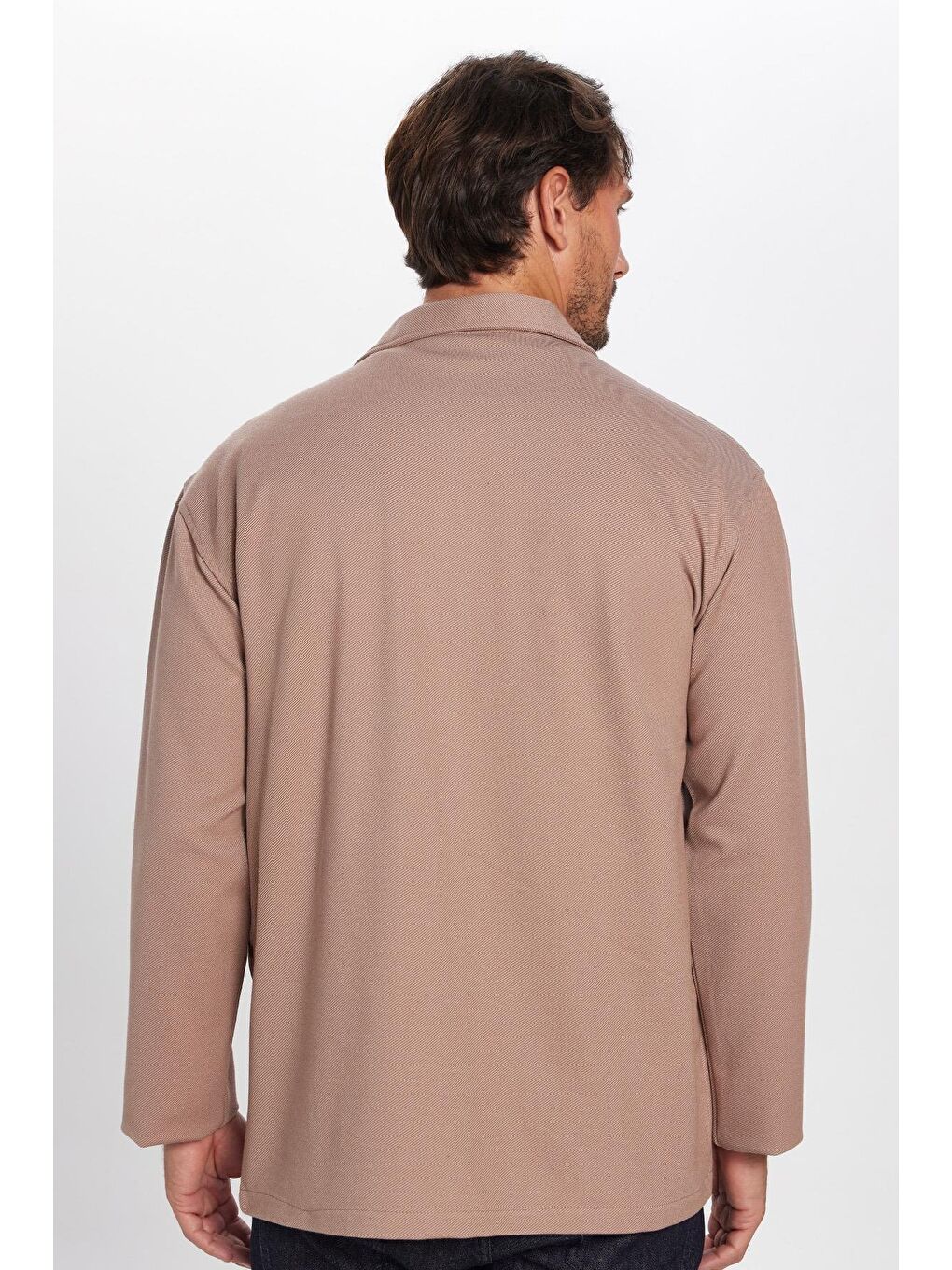 Bej Erkek Relax Fit Rahat Kesim Çift Cepli Örme Vizon Apaş Yaka Gömlek-3