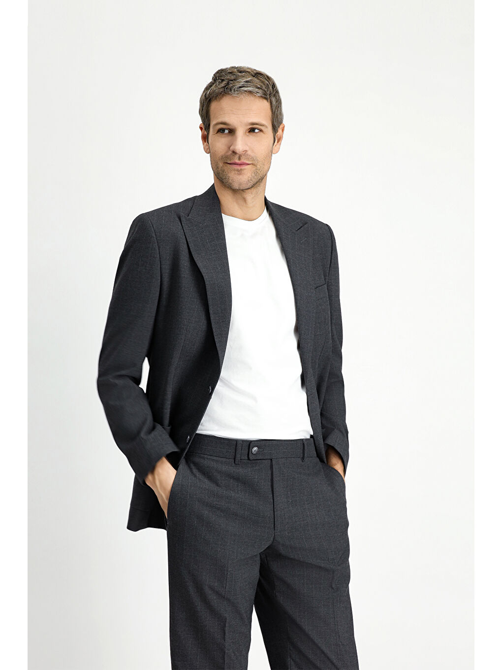 Antrasit Regular Fit Çizgili Takım Elbise-4