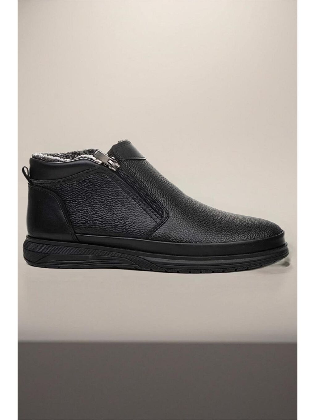 Siyah F102 Çift Fermuarlı Soğuk Geçirmez İçi Kürklü Erkek Postal