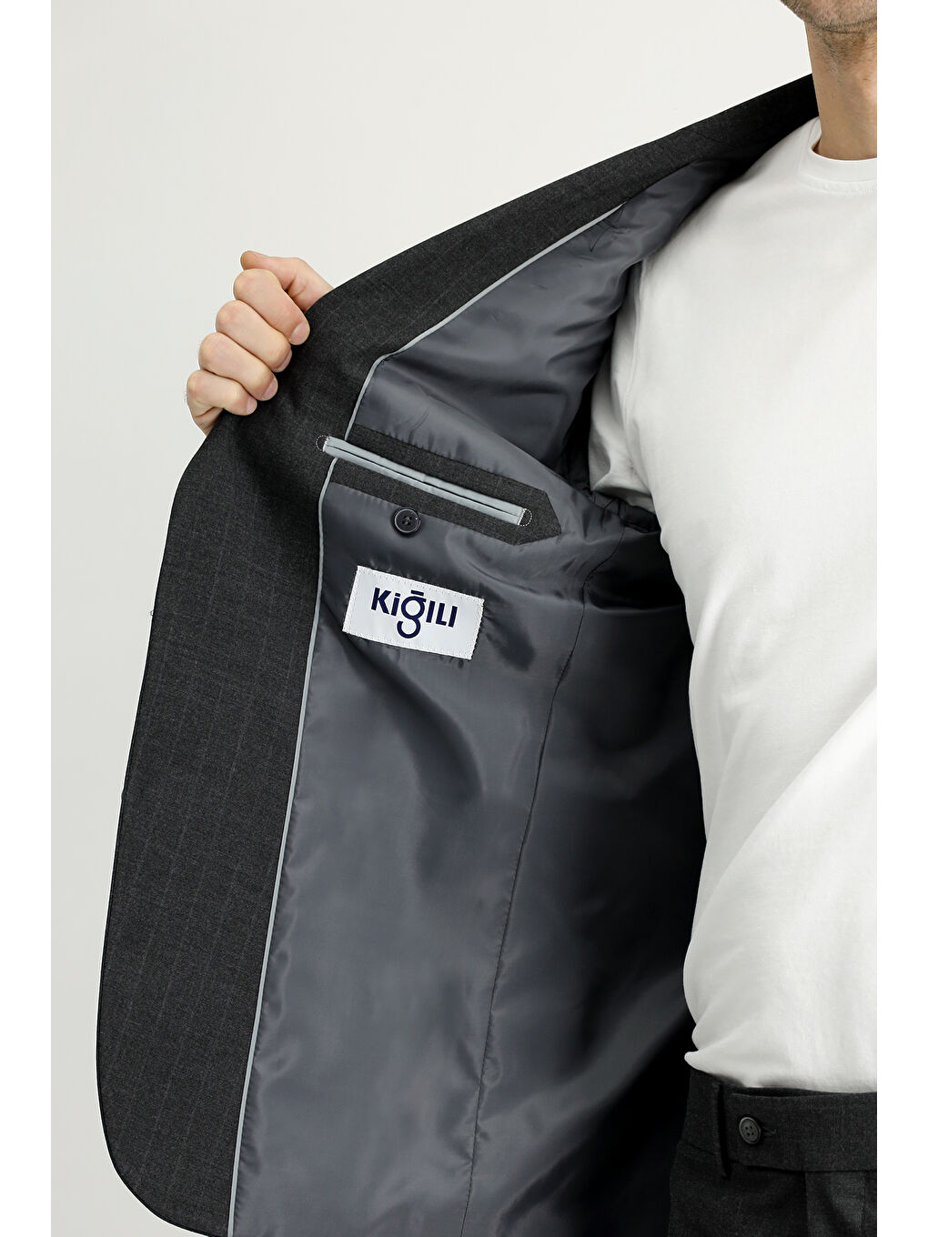 Antrasit Regular Fit Çizgili Takım Elbise-6