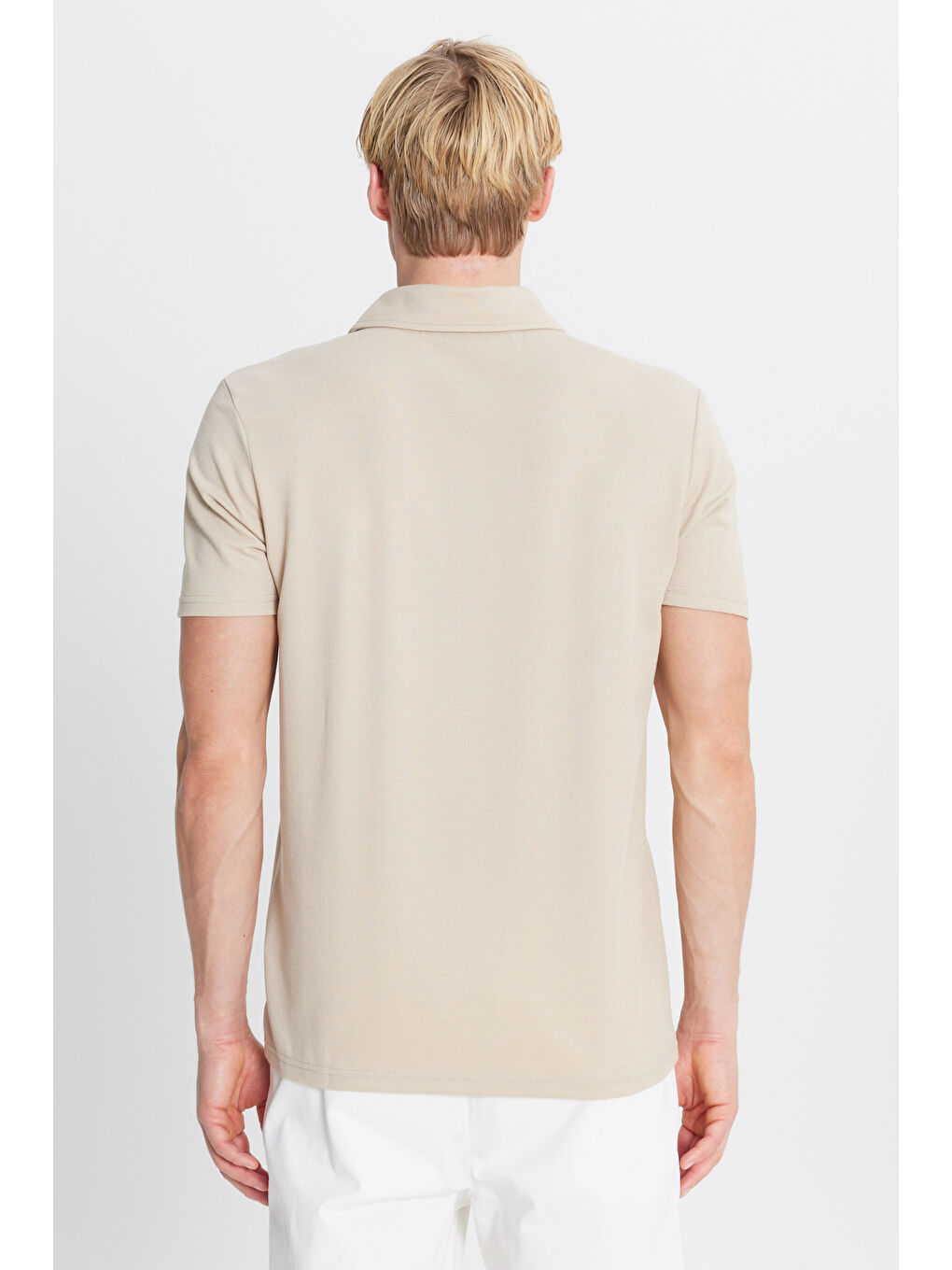 Erkek Bej Standart Fit Normal Kesim Polo Yaka Tişört-4