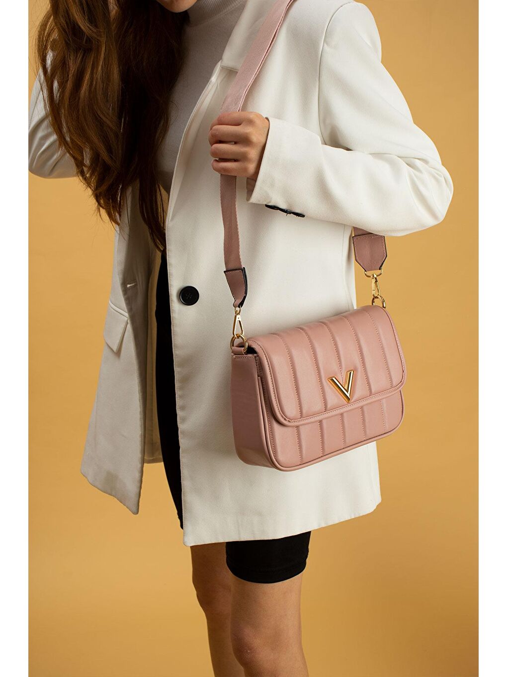 Pembe Ayarlanabilir Asklı 2 Bölmeli Mıknatıs Kapamalı Kadın Omuz Çantası BAG1448-23T