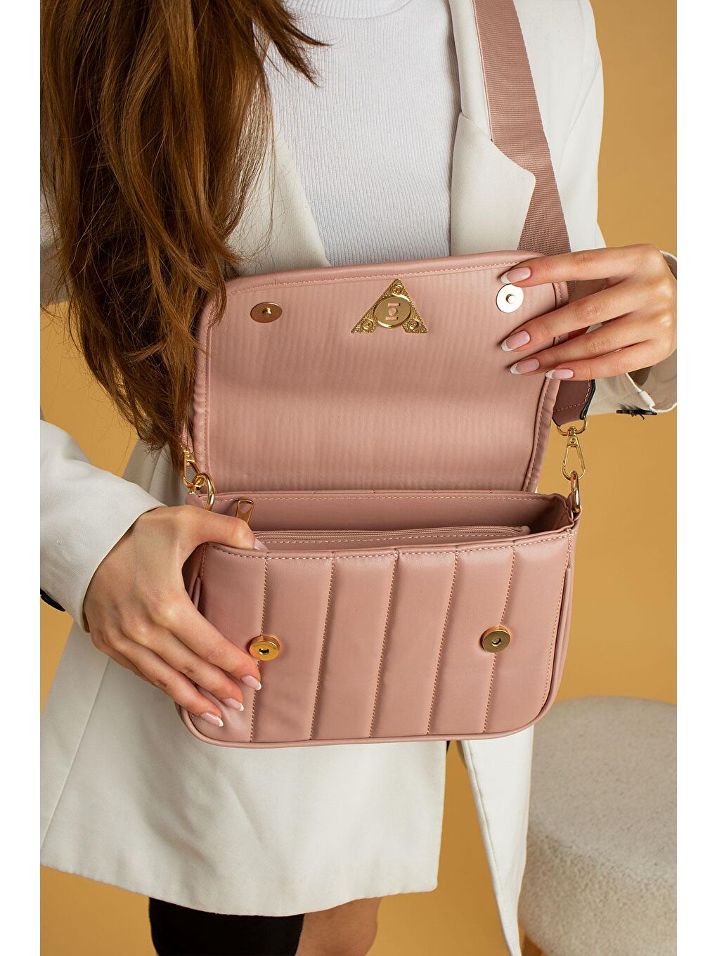 Pembe Ayarlanabilir Asklı 2 Bölmeli Mıknatıs Kapamalı Kadın Omuz Çantası BAG1448-23T-2