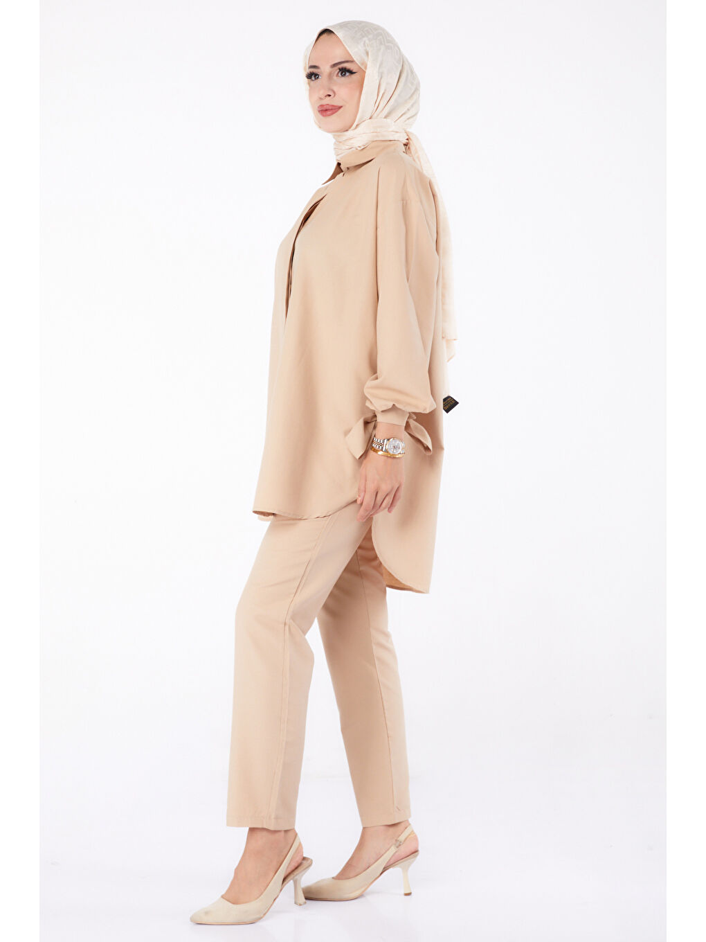 Bej Kol Detaylı İkili Takım Vizon - 27085-2
