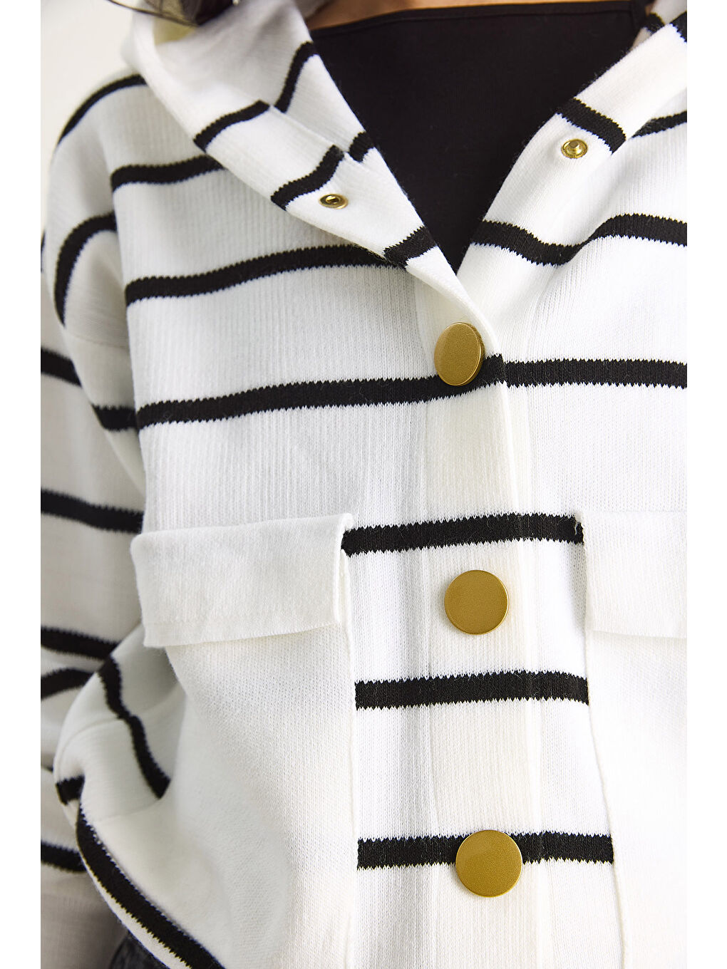 Lila Kadın Çizgili Büyük Cepli Kapüşonlu Hırka-6