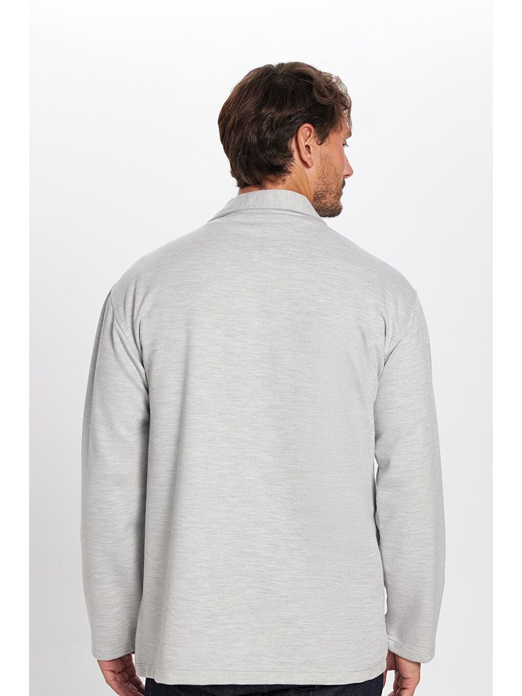 Erkek Relax Fit Rahat Kesim Çift Cepli Örme Gri Apaş Yaka Gömlek-3