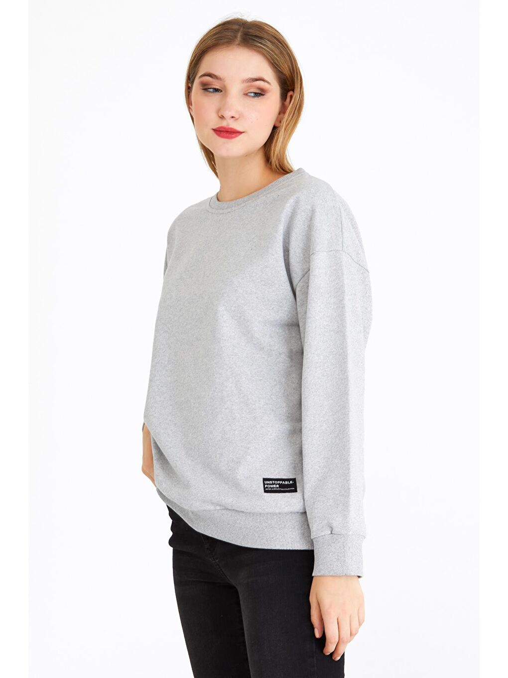 MMETALIC Gri Kadın Gri Renk Basic Bisiklet Yaka Sweatshirt - 2