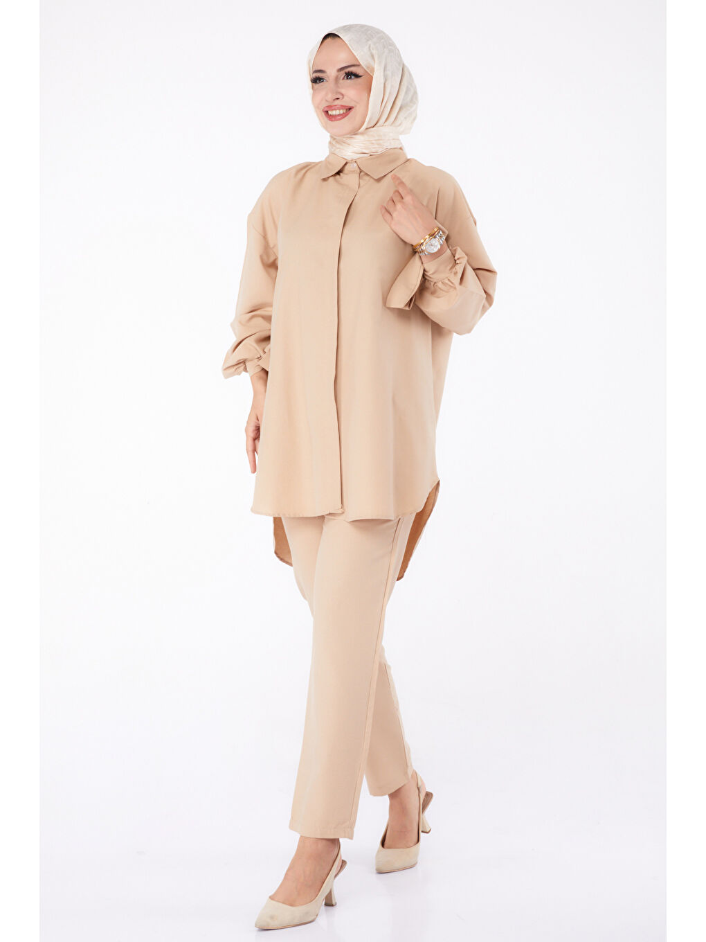 Bej Kol Detaylı İkili Takım Vizon - 27085-6