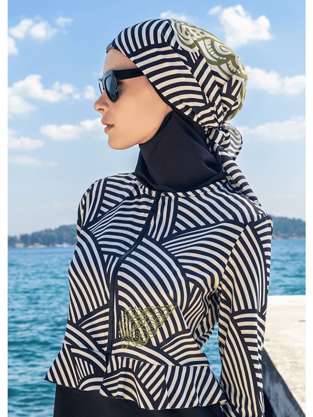 Karışık Bandana- Eşarp - Siyah Deniz Kabuğu 22-1