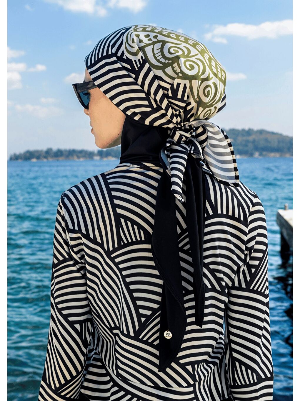 Karışık Bandana- Eşarp - Siyah Deniz Kabuğu 22-2