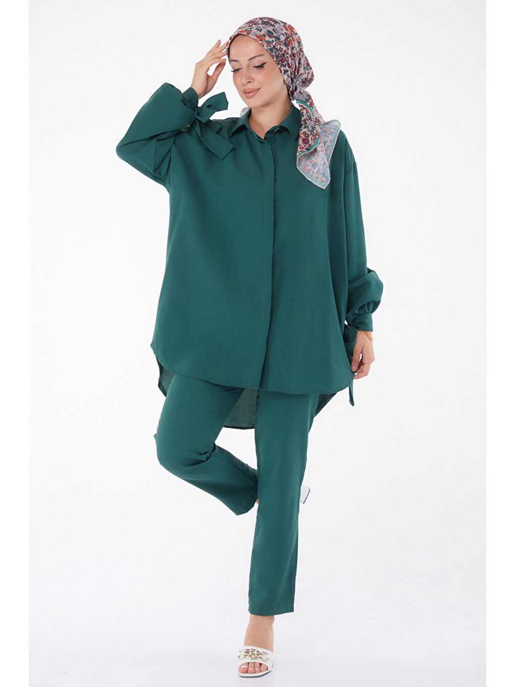 Yeşil Kol Detaylı İkili Takım Zümrüt - 27085