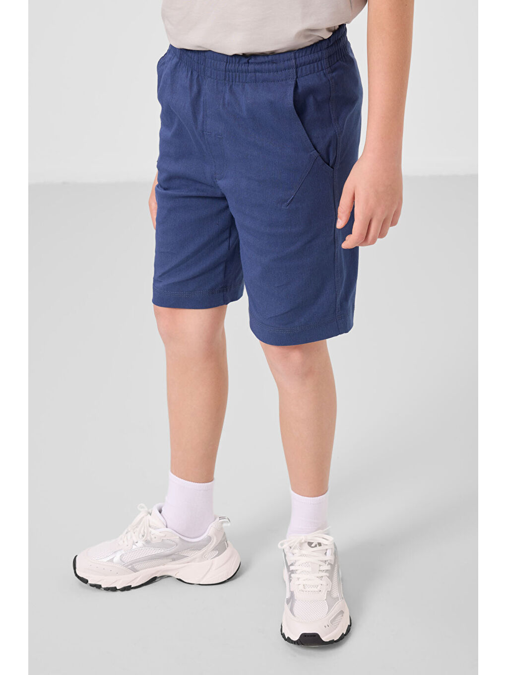 Bej Taş-Parlament Pamuklu Oversize Fit Dokuma Hafif Esnek Chino Erkek Çocuk Şort Takım - 11277-2