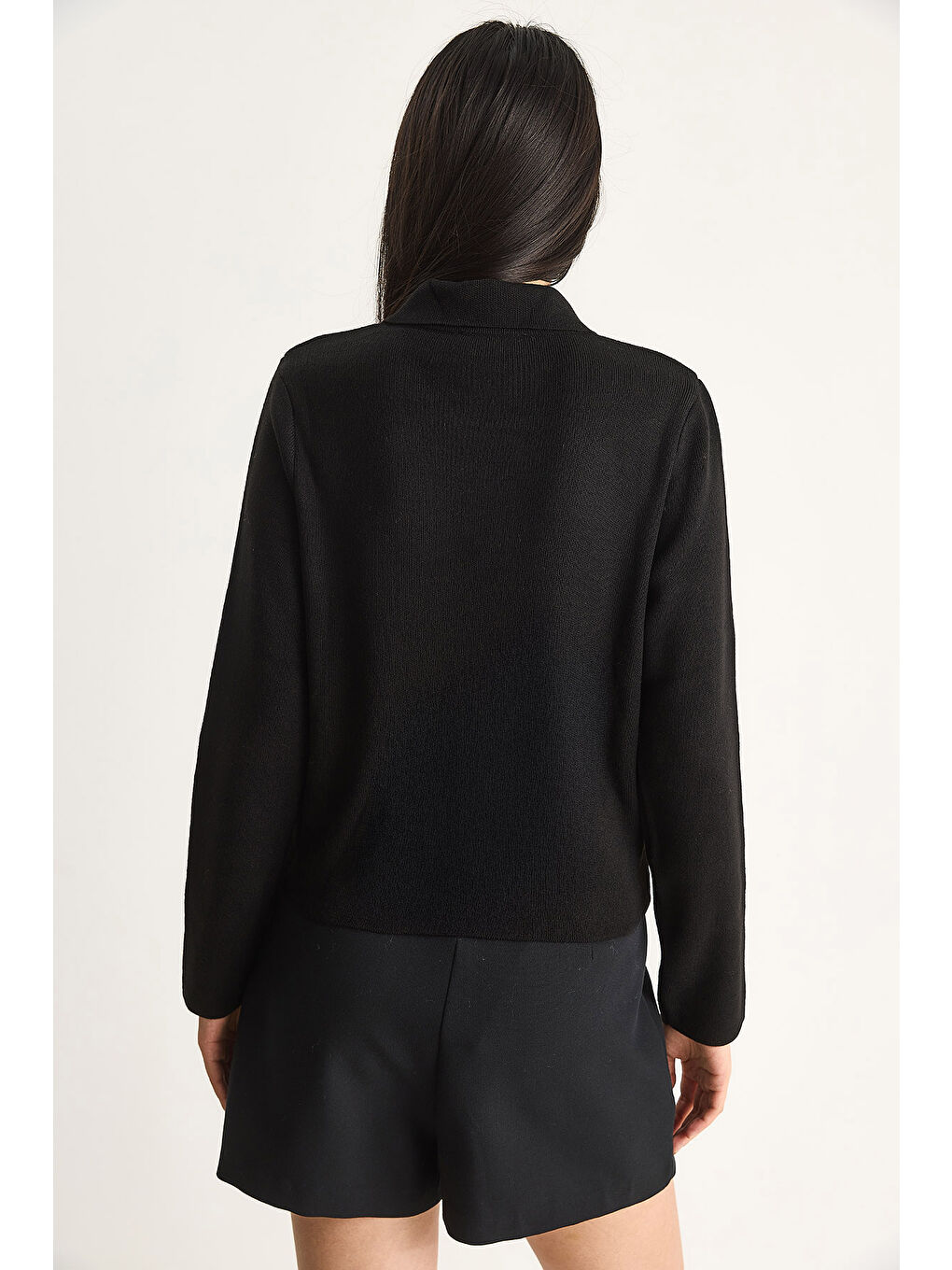 Siyah Kadın Çift Düğme Detaylı Kruvaze Hırka-6