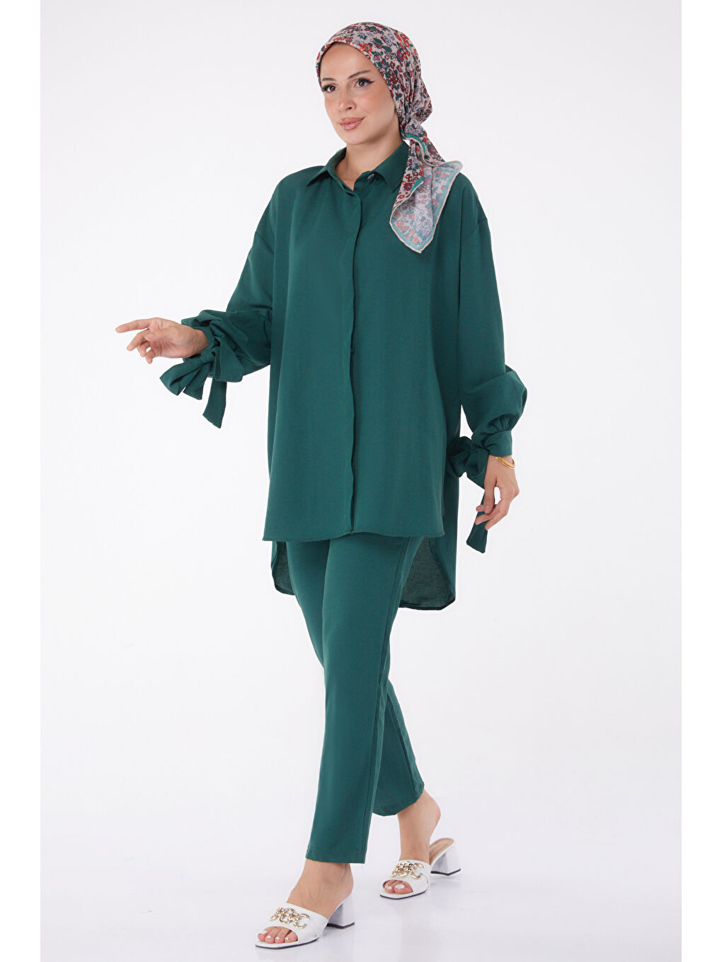 Yeşil Kol Detaylı İkili Takım Zümrüt - 27085-1
