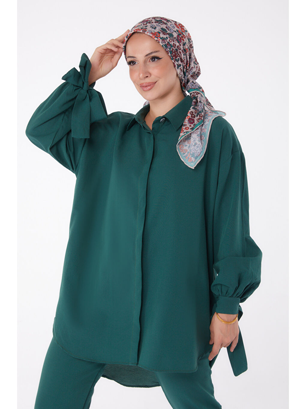 Yeşil Kol Detaylı İkili Takım Zümrüt - 27085-2