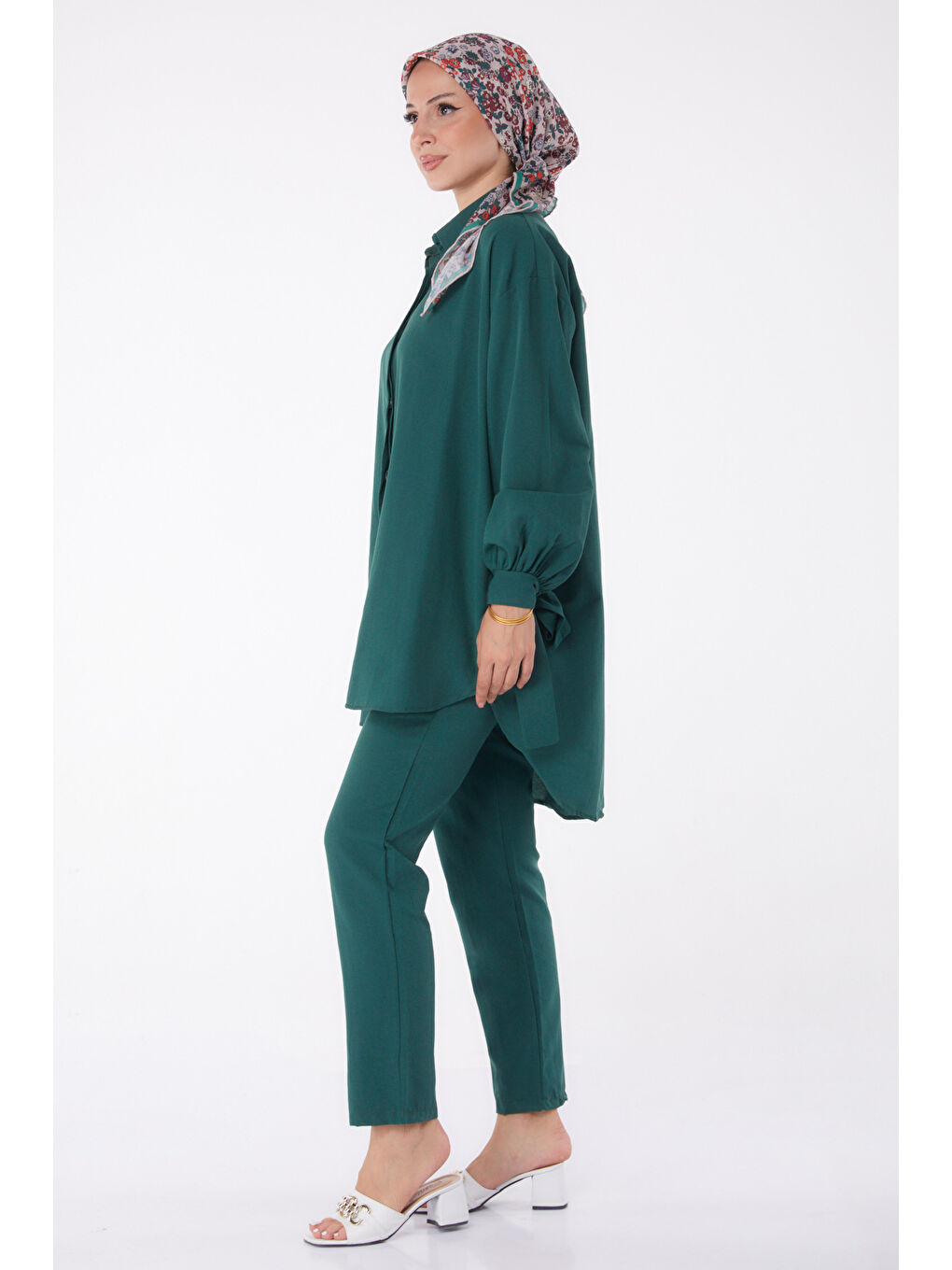 Yeşil Kol Detaylı İkili Takım Zümrüt - 27085-3