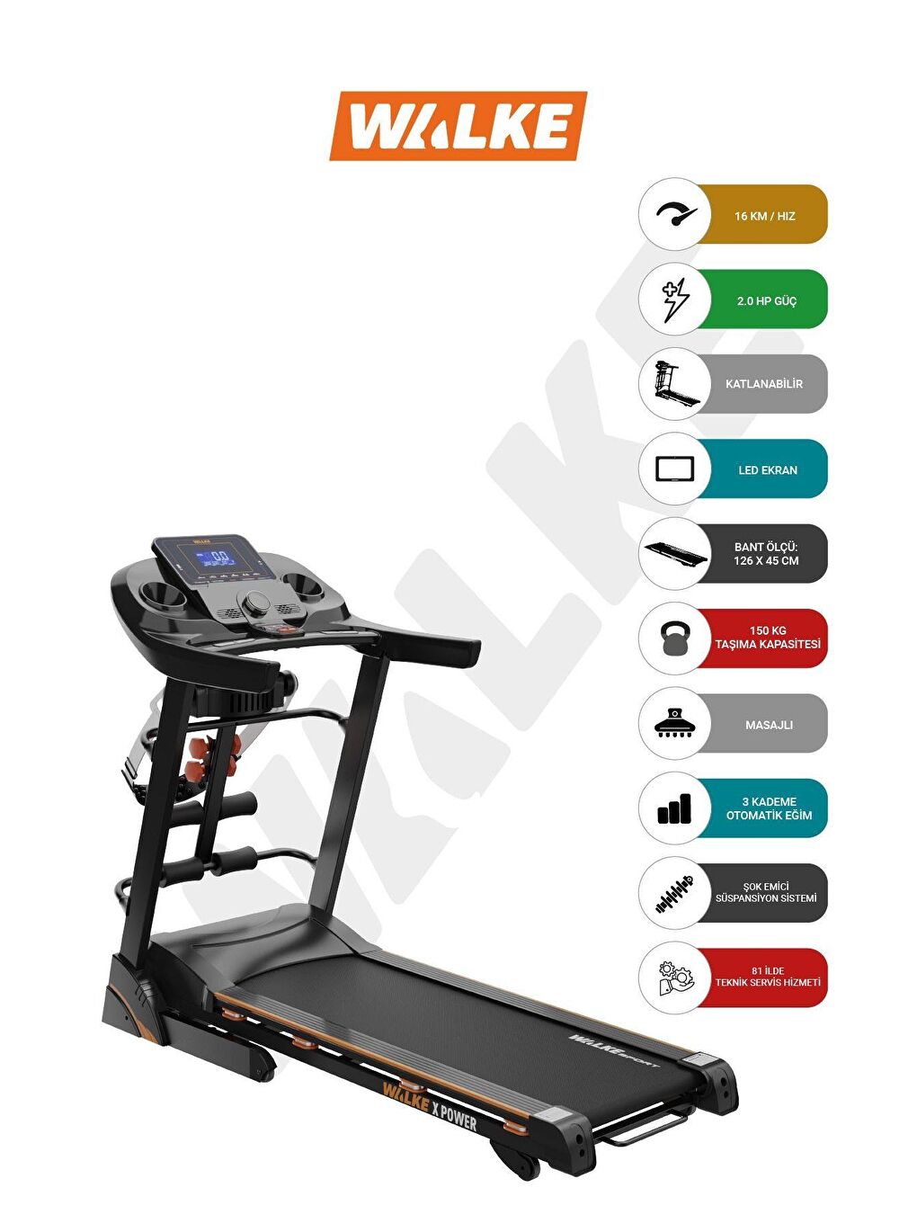 Siyah X-Power Profesyonel Otomatik Eğimli Masajlı Koşu Bandı 2.5 Hp-1