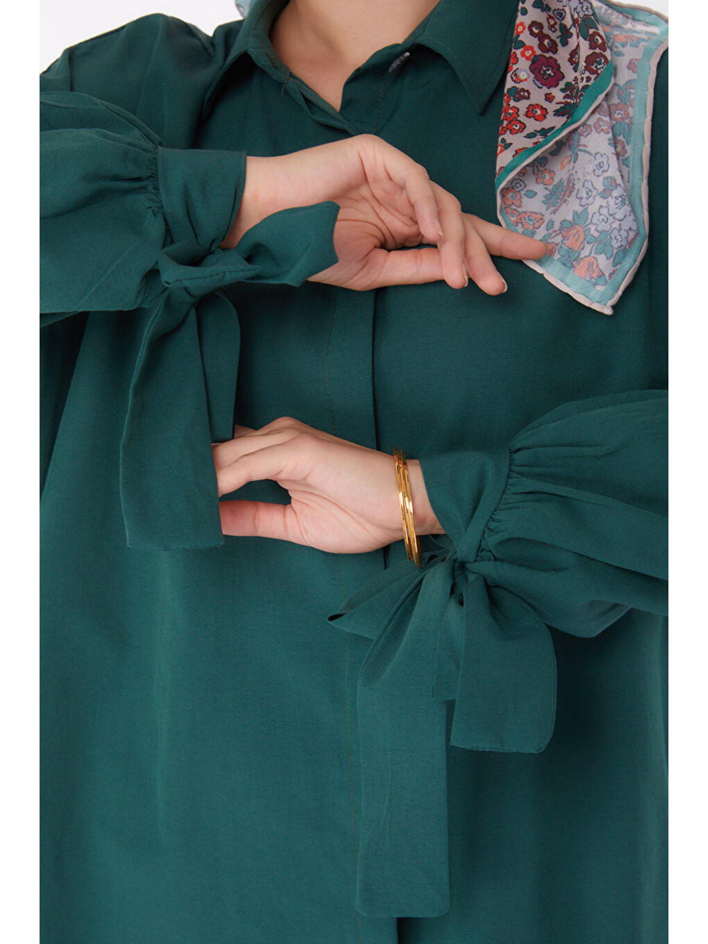 Yeşil Kol Detaylı İkili Takım Zümrüt - 27085-5