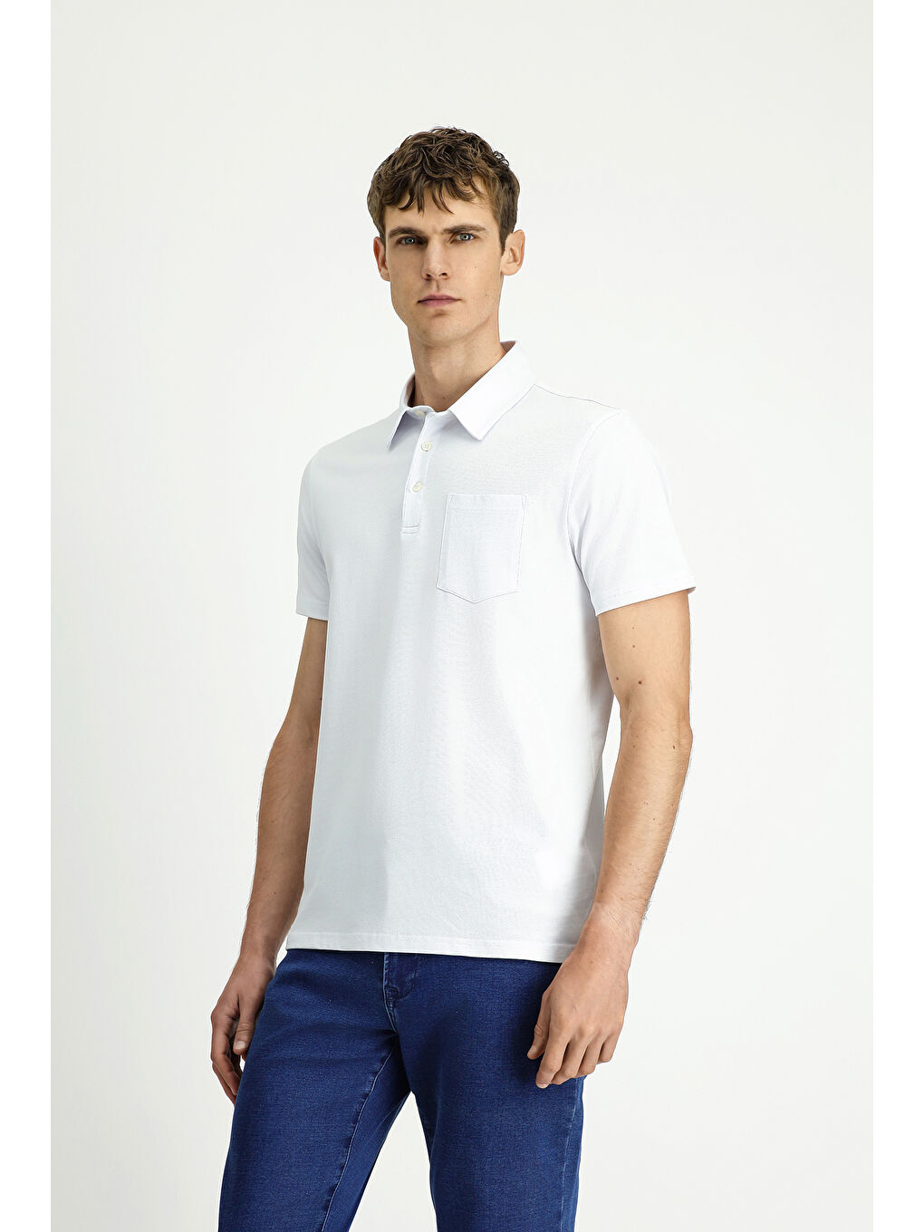 Beyaz Regular Fit Pamuk Polo Yaka Tişört-1