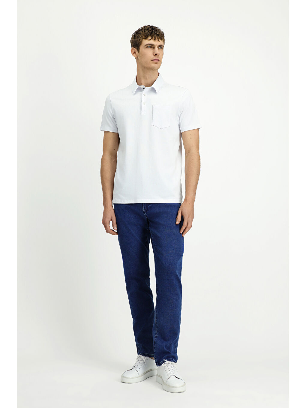 Beyaz Regular Fit Pamuk Polo Yaka Tişört-2