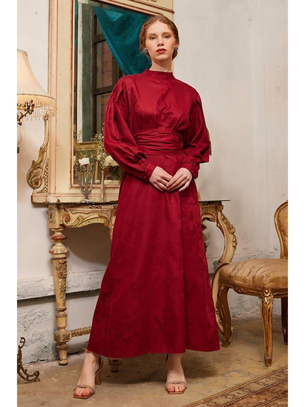 Bordo Jakarlı Abiye-1