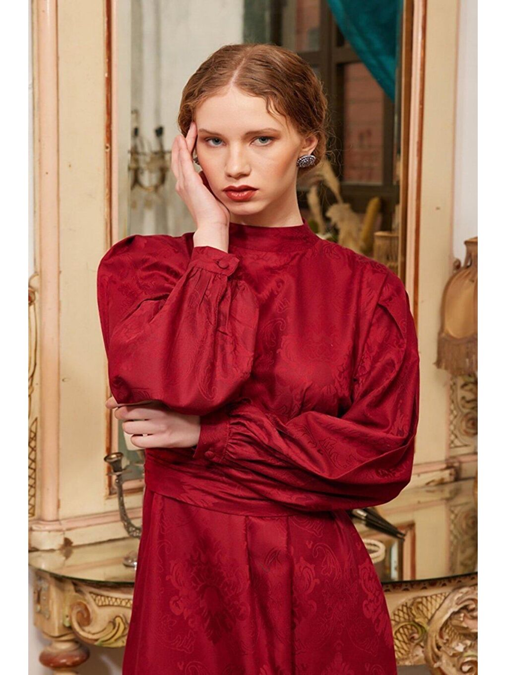 Bordo Jakarlı Abiye-2