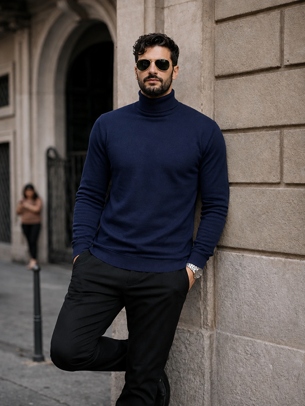 Erkek Kışlık Basic Slim Fit Uzun K.lacivert Kazak-1
