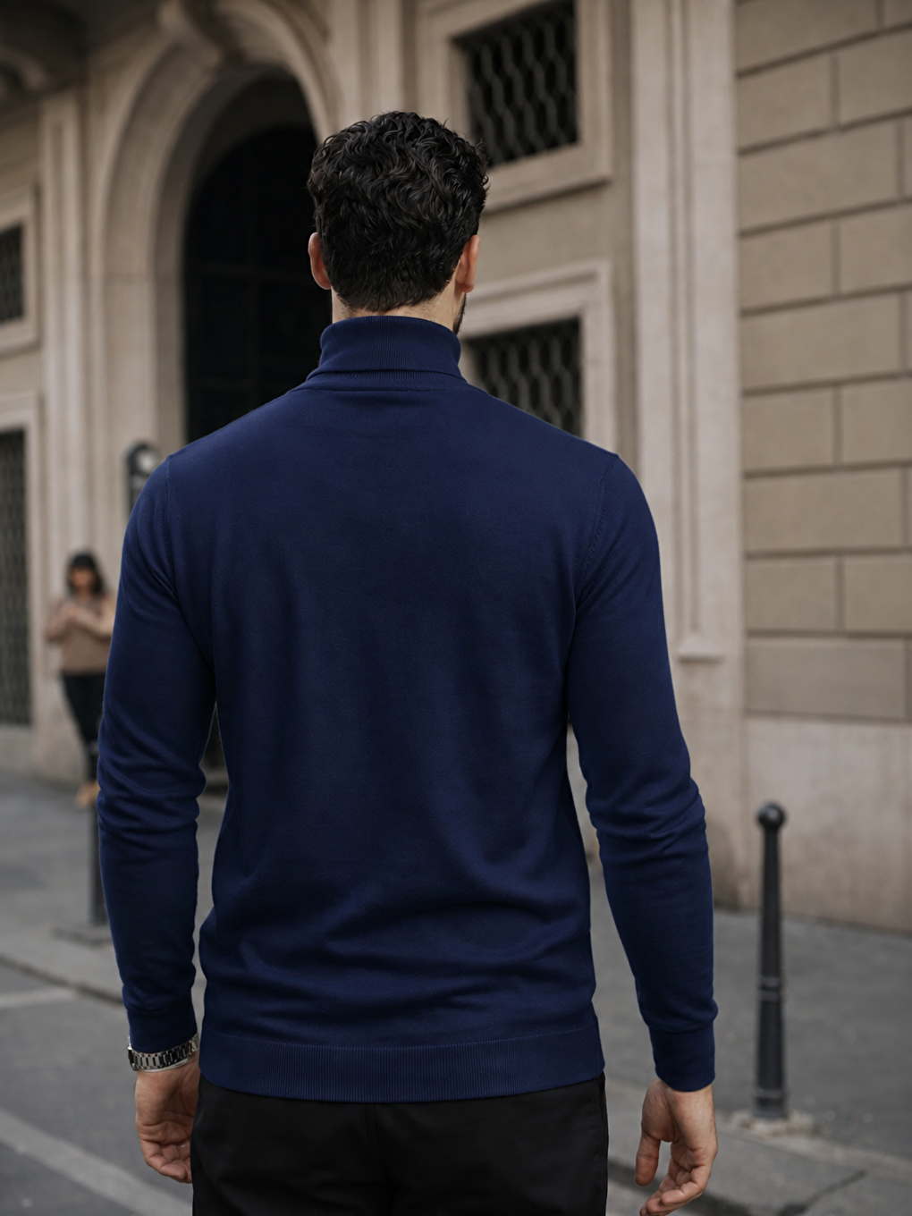 Erkek Kışlık Basic Slim Fit Uzun K.lacivert Kazak-2