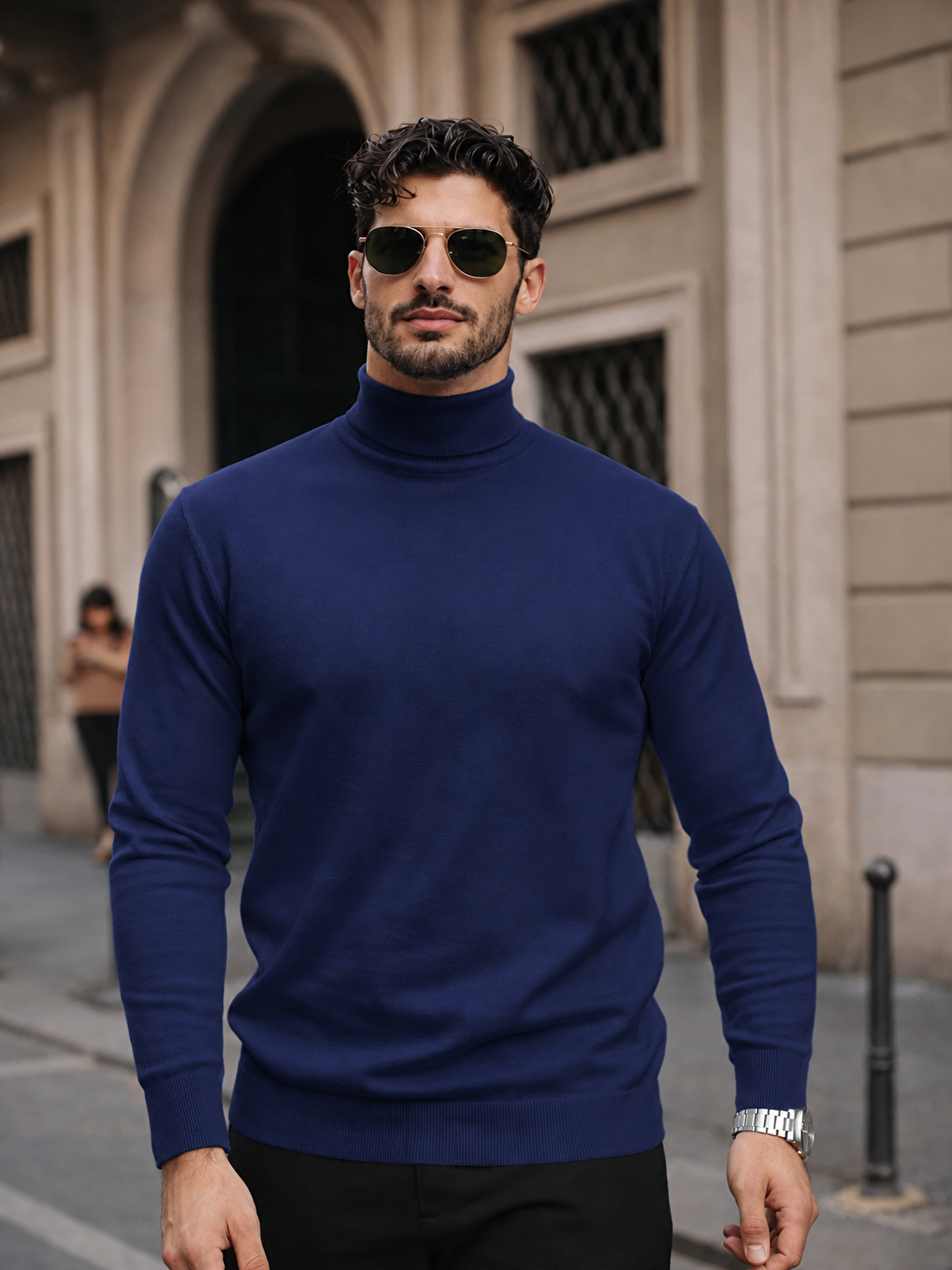 Erkek Kışlık Basic Slim Fit Uzun K.lacivert Kazak-3