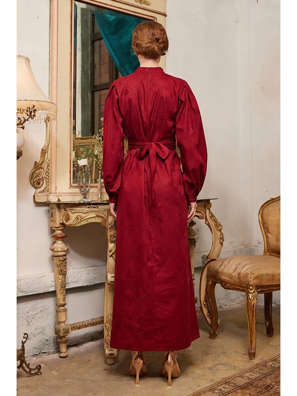 Bordo Jakarlı Abiye-3