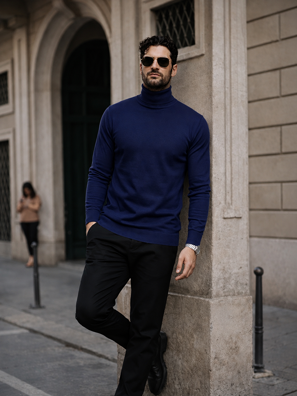 Erkek Kışlık Basic Slim Fit Uzun K.lacivert Kazak-4