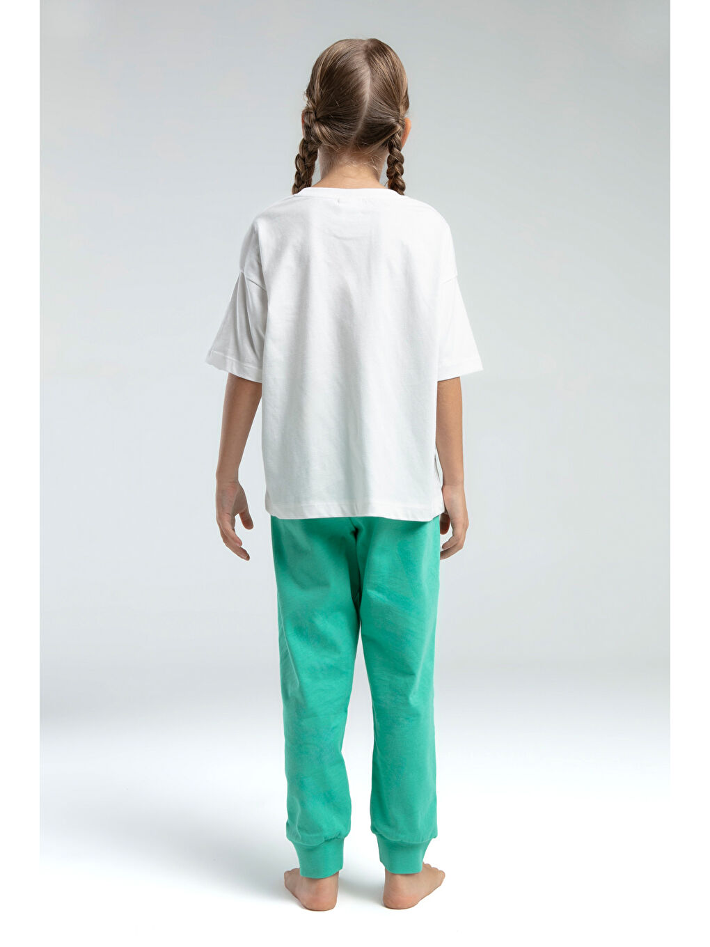 Gri Kız Çocuk Önü Baskılı Pijama Takım-2