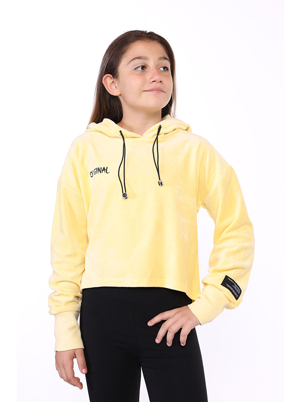 Toontoykids Sarı Kız Çocuk Kapüşonlu Kadife Sweatshirt