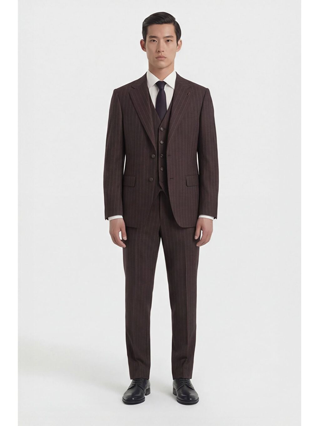 Giotelli Erkek Bordo Dar Kesim Slim Fit Viskon Dokuma Çizgili Klasik Yaka 6 Drop Takım Elbise-1